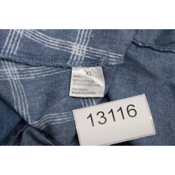 For Her NYC Blouse Top XL High Low Hem Chambray Blue Tie Dyed Plaid Cape-like - Picture 8 of 9